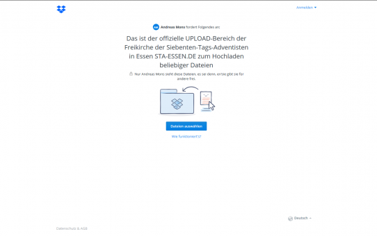 Hilfestellung beim Hochladen auf Dropbox